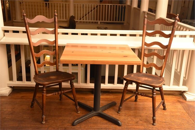 Table and Two Ladder Back Chairs