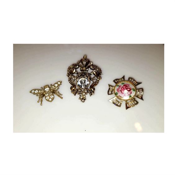 Vintage Rhinestone and Enamel Brooch/Pins, 3-Pc.