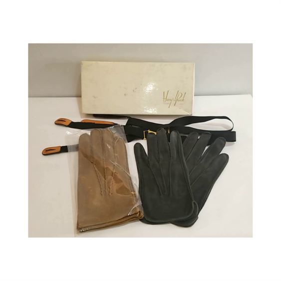 Italian Soft Leather & Suede Gloves and Pioneer Suspenders, 5-Pc. Unused