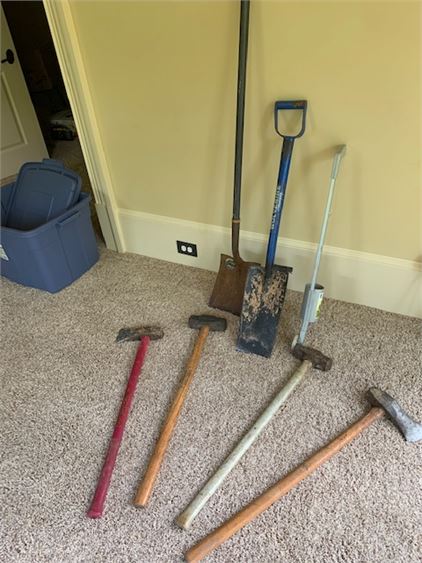 Assorted Sledge Hammers, Slitters & Shovels