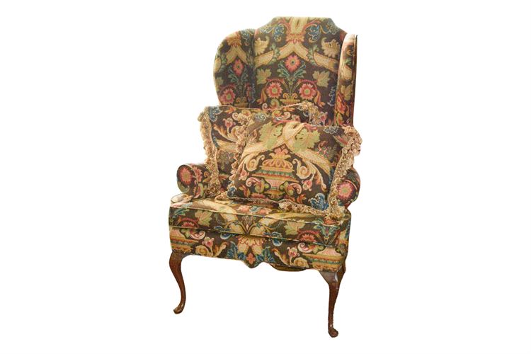 Floral Pattern Wingback Chair With Accent Pillow