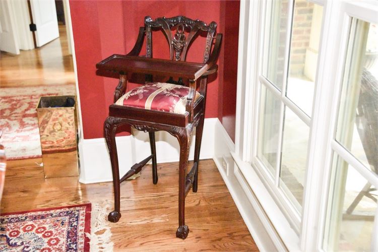 Carved Mahogany Highchair  With Upholstered Seat