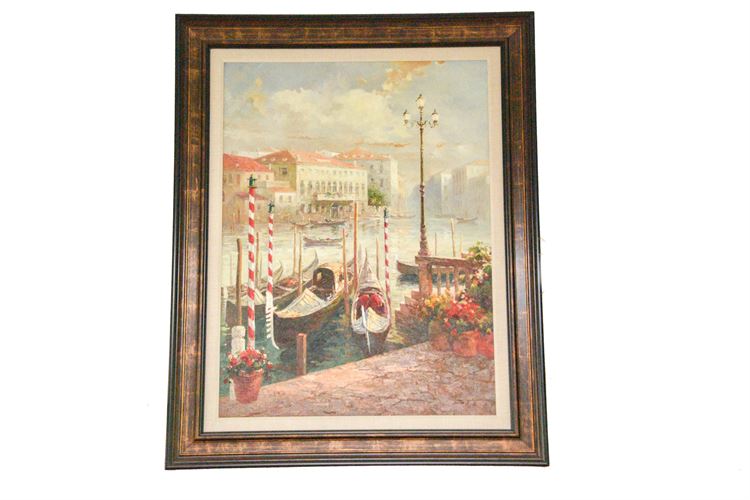 Framed Canal Scene Signed Illegibly