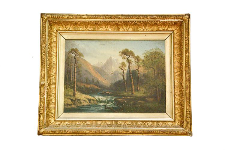 Mountain River Landscape in Gilt Frame