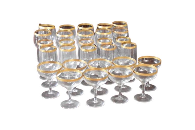 Assorted Gold Rimed Stemware