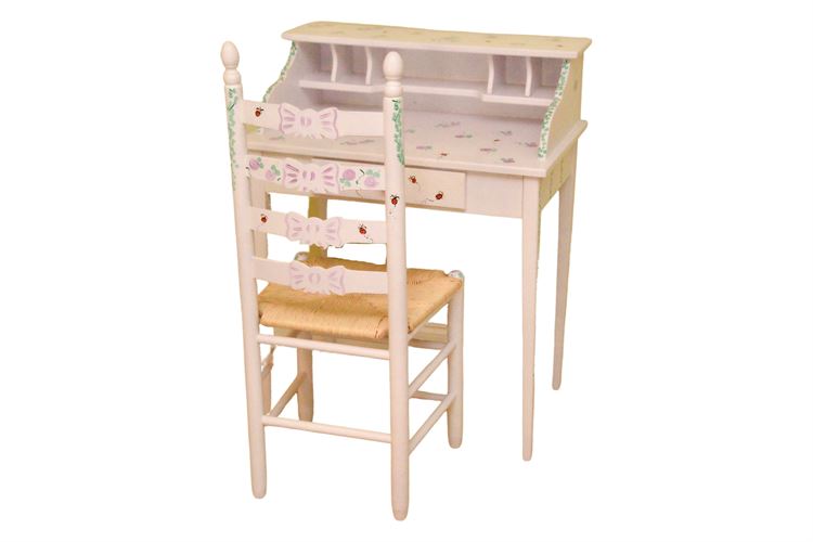 Paint Decorated Child Desk and Chair