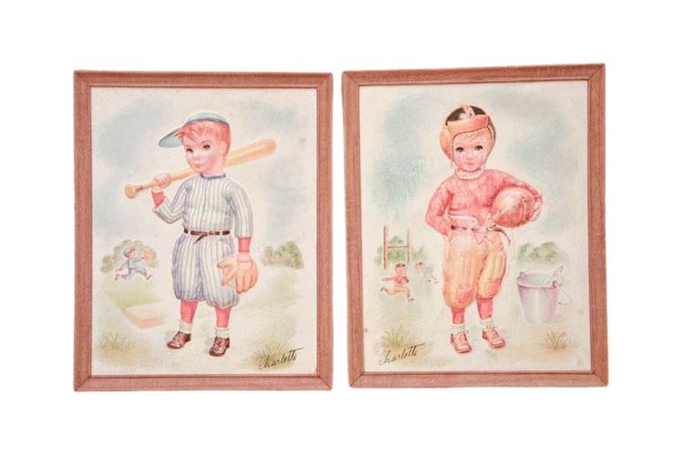 Pair Of Framed Children's Sports Prints