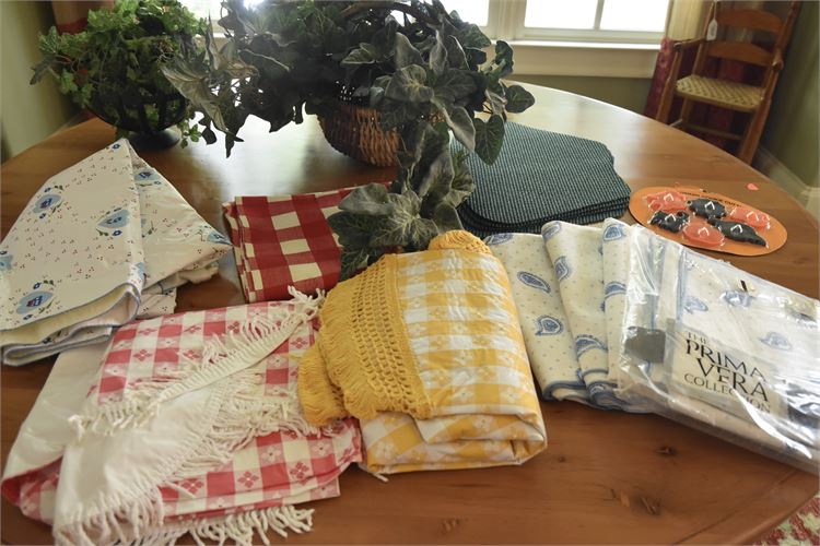 Group Lot Of Linens and Faux Plants