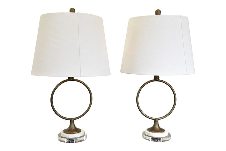 Pair Of metal Lamps With Lucite Bases