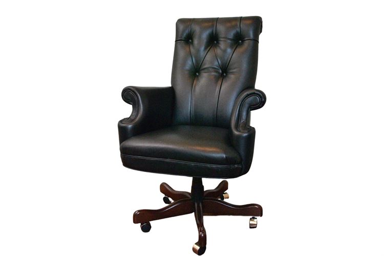 Black Leather Upholstered and Tufted Executive Chair