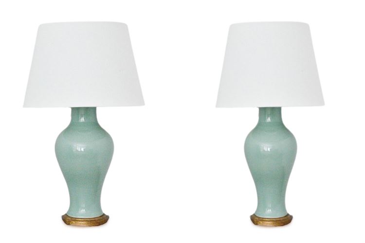 Pair Of Baluster Form Ceramic Glazed Lamps