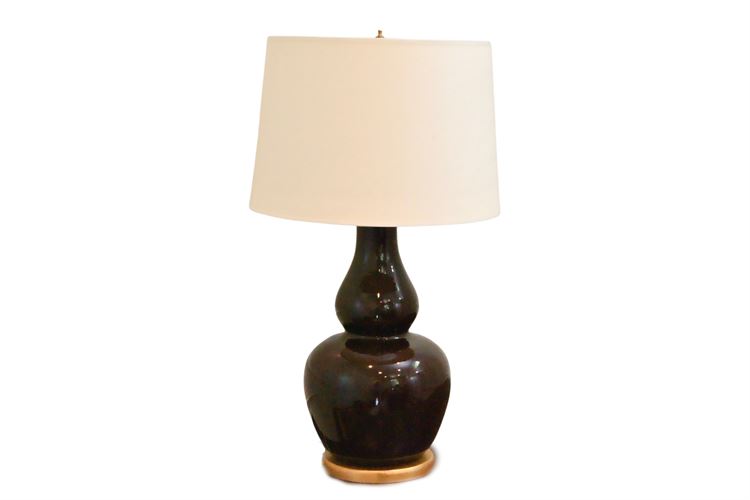 Brown Double Gourd Ceramic Lamp With Shade