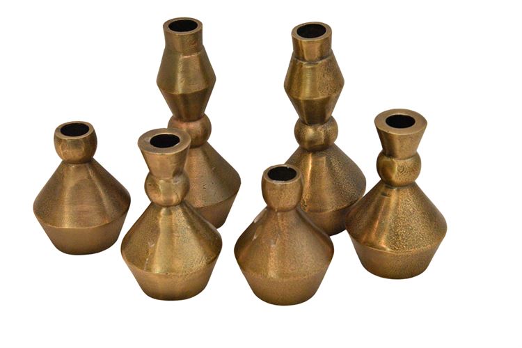 Six (6) Brass Patina Metal Candlestick Holders