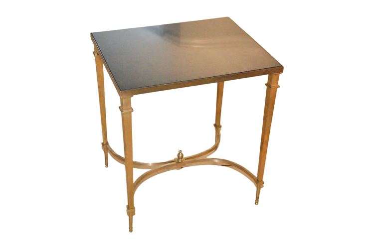 Stone Top Brass End Table