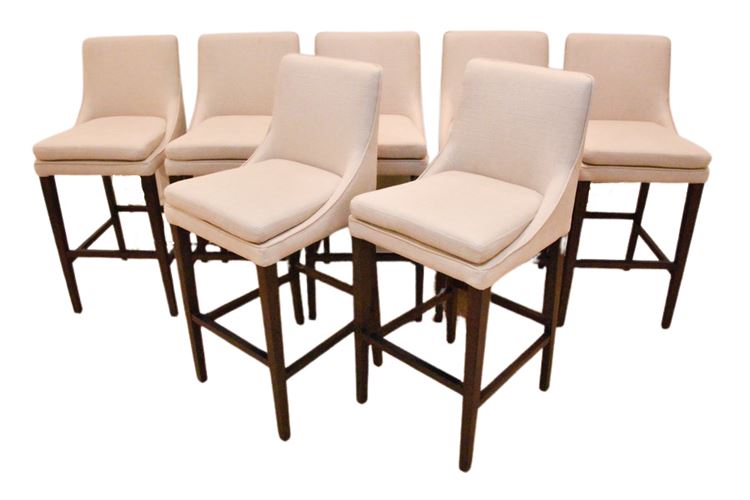 Seven (7) Linen Upholstered Bar Stools