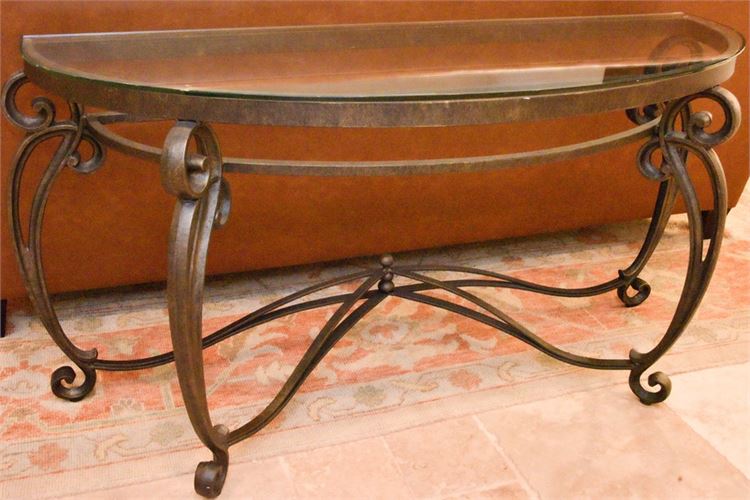 Wrought Iron Glass Top Console Table