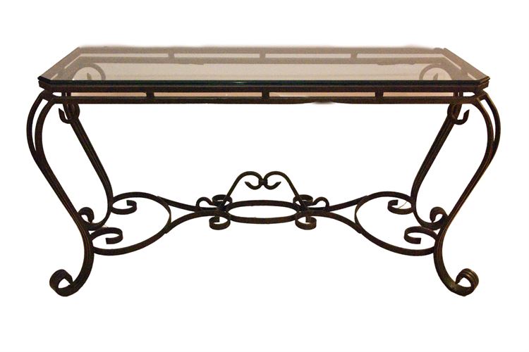 Wrought Iron Glass Top Console Table