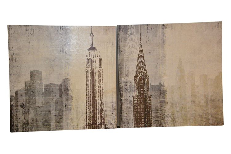 Pair Modern Cityscape Art Canvases