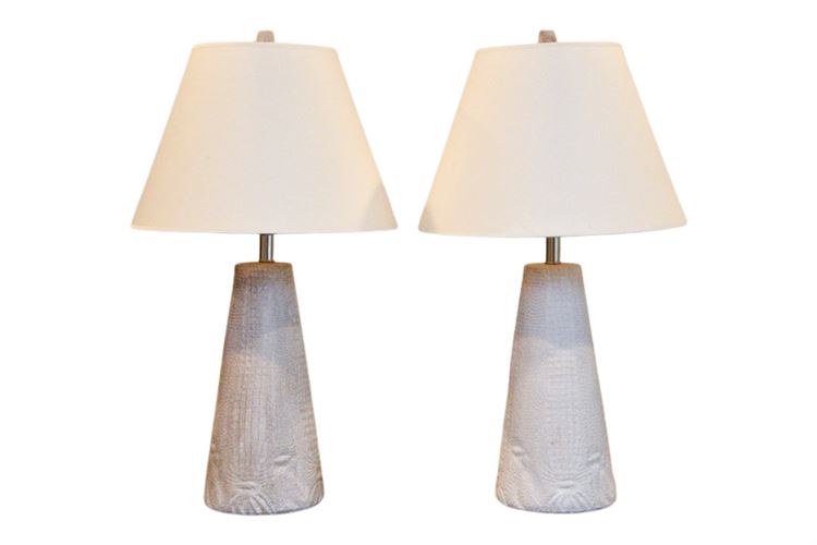 Pair Faux Alligator Finish Ceramic Lamps