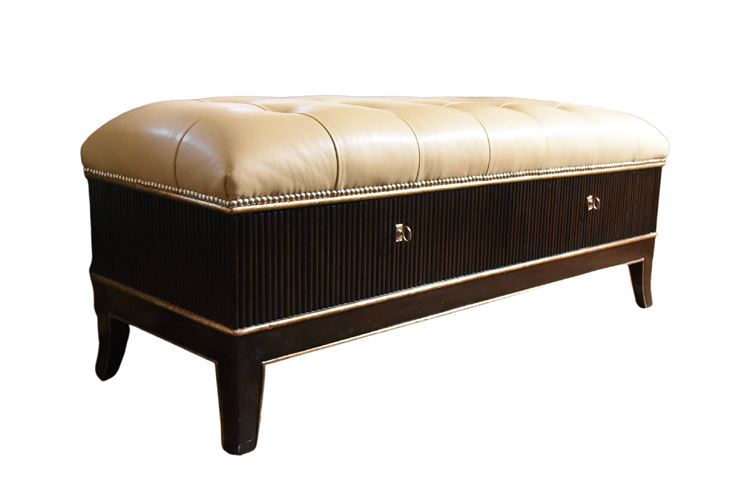 MARGE CARSON Tufted Leather Ottoman With Tack Trim