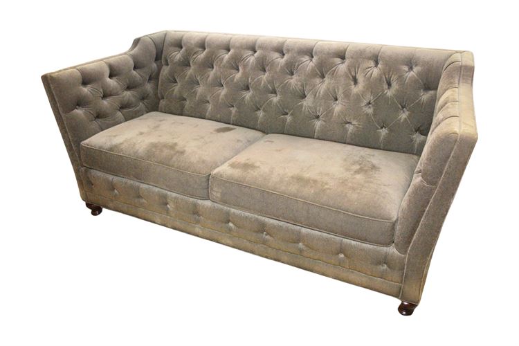 Beautiful SHERRILL Tufted Olive Toned Fabric Sofa