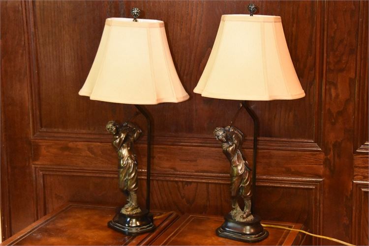 Golfer Figural Lamps With Shades