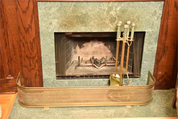 Marble and Brass Fireplace Tools and Brass Fireplace Fender