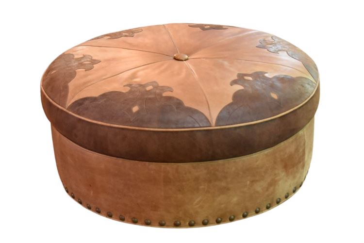 RALPH LAUREN Leather Ottoman With Tack Trim