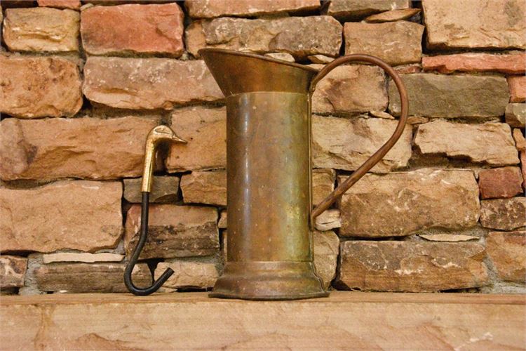 Brass Coffee Pot and Decorative Hook