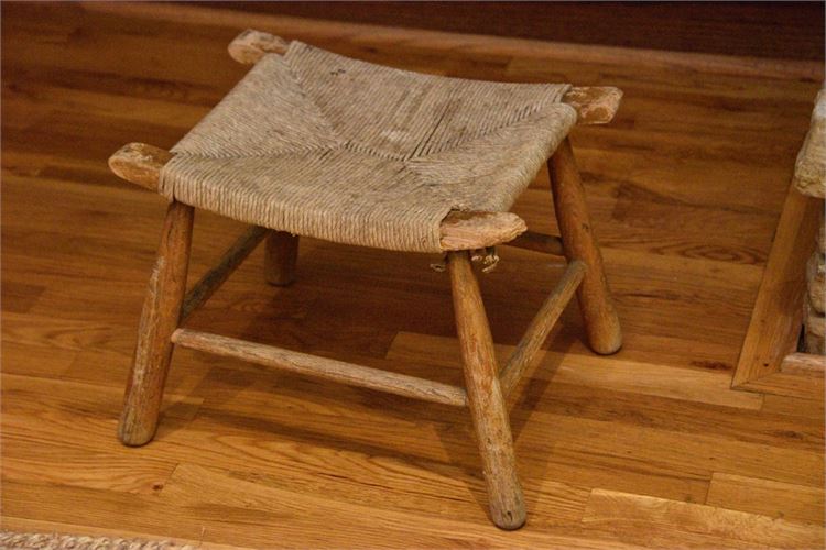 Wooden Woven Footstool