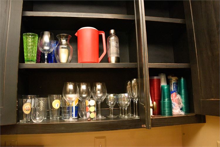 Group Lot Of Glasses Mugs and Water Bottles