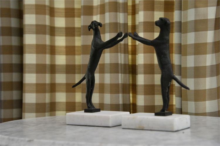 Pair Dog Form Bookends On Stone Base