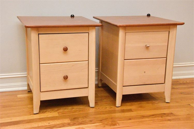 Pair Two Drawer Wooden End Tables