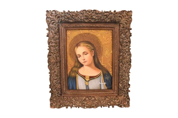 Oil on Canvas Portrait of a Saint  Signed In Beautiful Frame