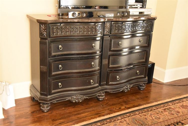 Black Painted Marble Top Eight Drawer Chest