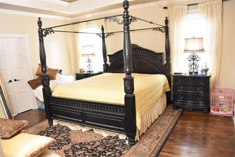 Black Painted and Carved Canopy Bed