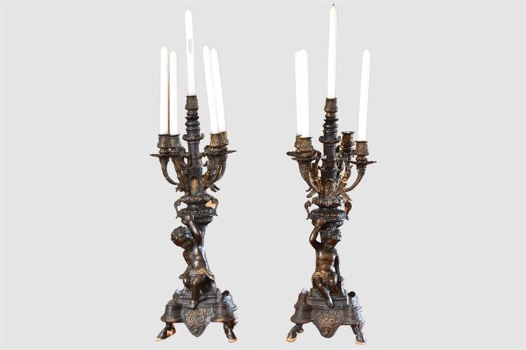 Pair Bronze Figural Candelabra