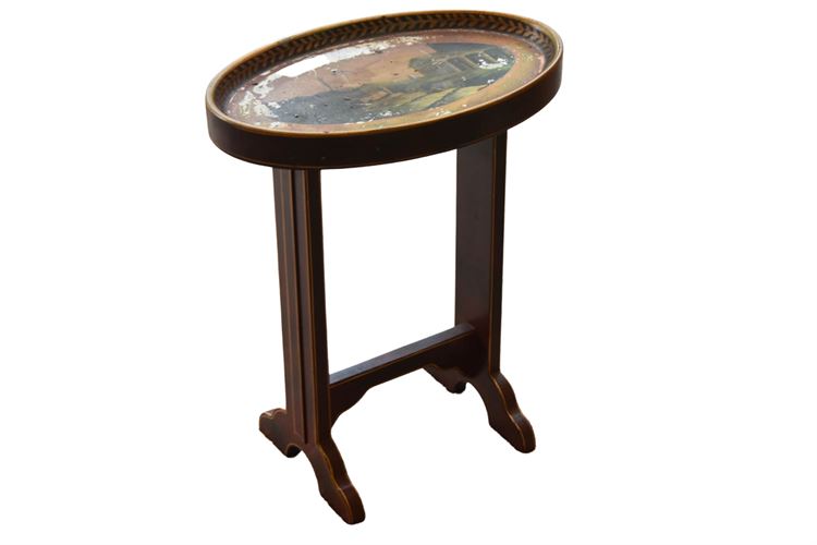 Wooden End Table With Paint Decorated Top