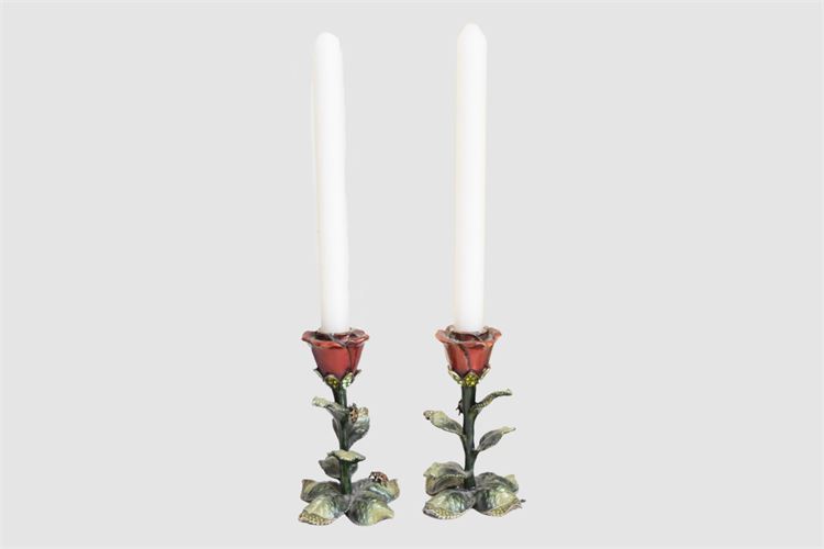 Pair Rose Form Candle Holders