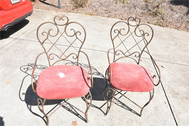 Pair Scrolled Metal chairs With Upholstered Seats