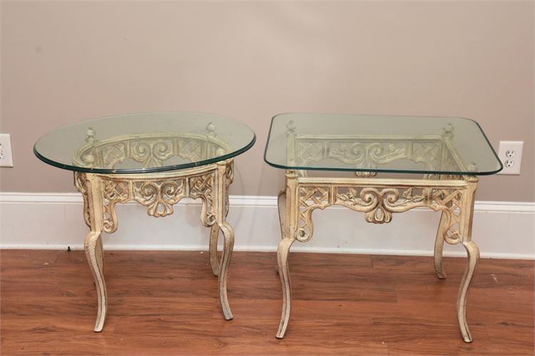 Two (2) Metal Glass Top End Tables