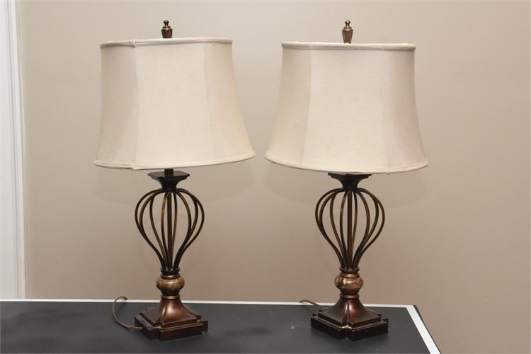 Pair Contemperay Metal Table Lamps With Shades