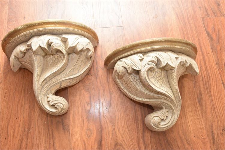 Pair Filigree Form Sconces With Crackled Finish