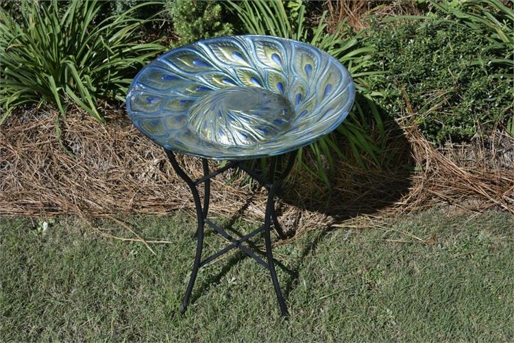 Glass Peacock Feather Bird Bath