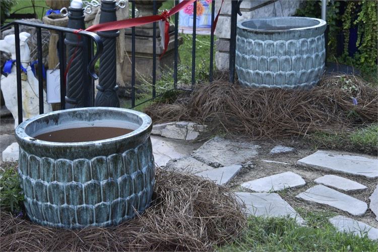 Pair Large Textured Teal Planters