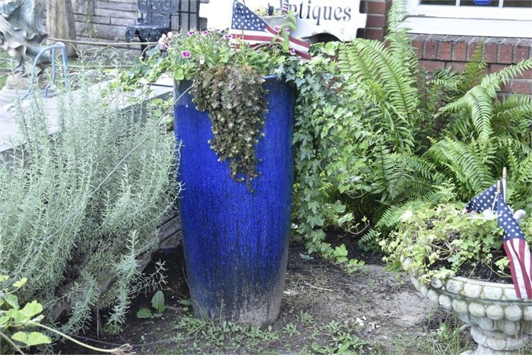 Large Blue Glazed Planter