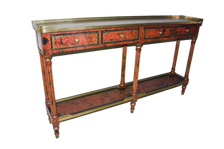 Painted and Gilt Console Table With Brass Gallery