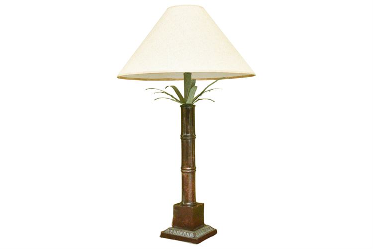 Bamboo Form Figural Lamp With Shade