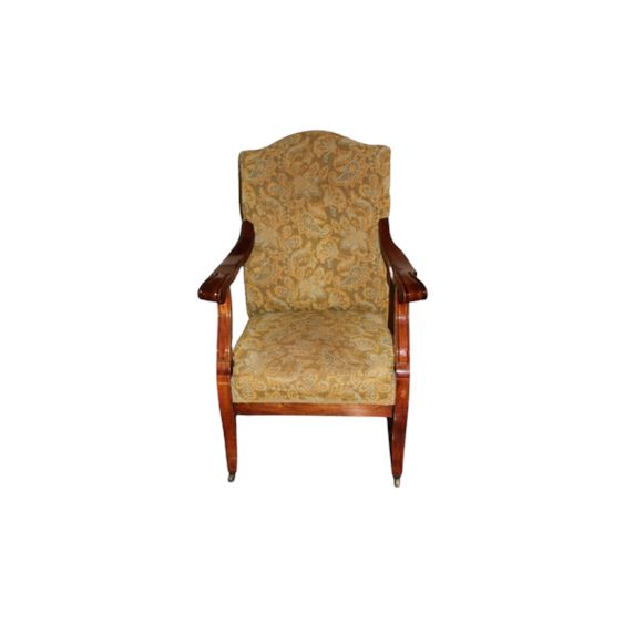 Upholstered Empire Mahogany Arm Chair on Wheels