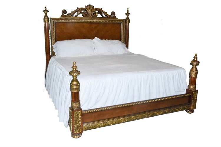 Carved Wood Bed With Gilt Accents